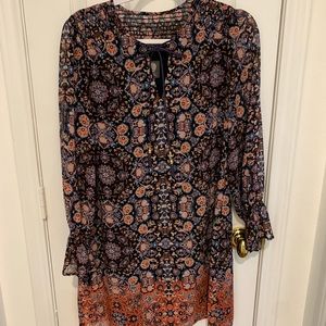 Vince Camuto Size 4 Navy & Salmon Paisley Long Sleeve Light Weight Summer Dress